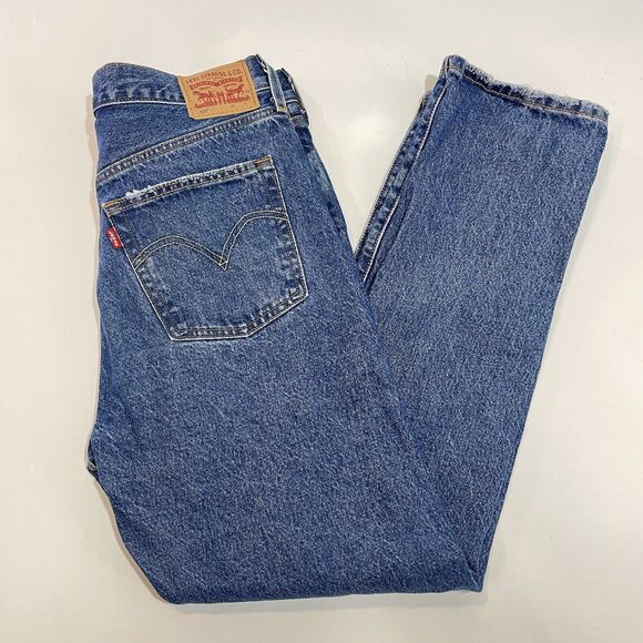 Levi’s Strauss Men’s 501 Jeans Button Fly Straight Leg Blue Distressed 31x30 - Picture 10 of 11